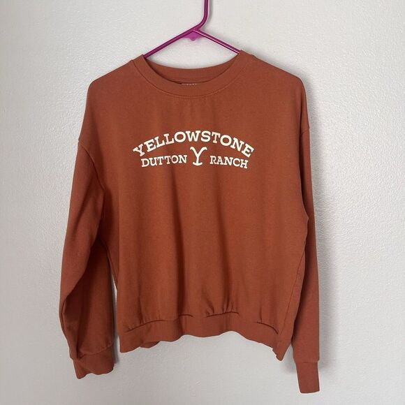 Yellowstone Womens L Sweatshirt Pullover Dutton‎ Ranch Fleece Crop Sweater - Picture 2 of 8